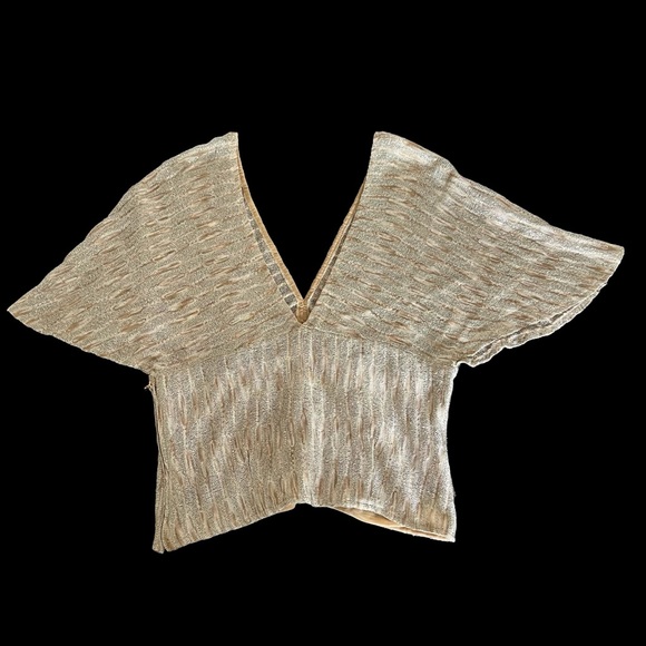 St John Couture Gold Gilded Knit Metallic Sparkle Top Size 14 - Picture 7 of 17